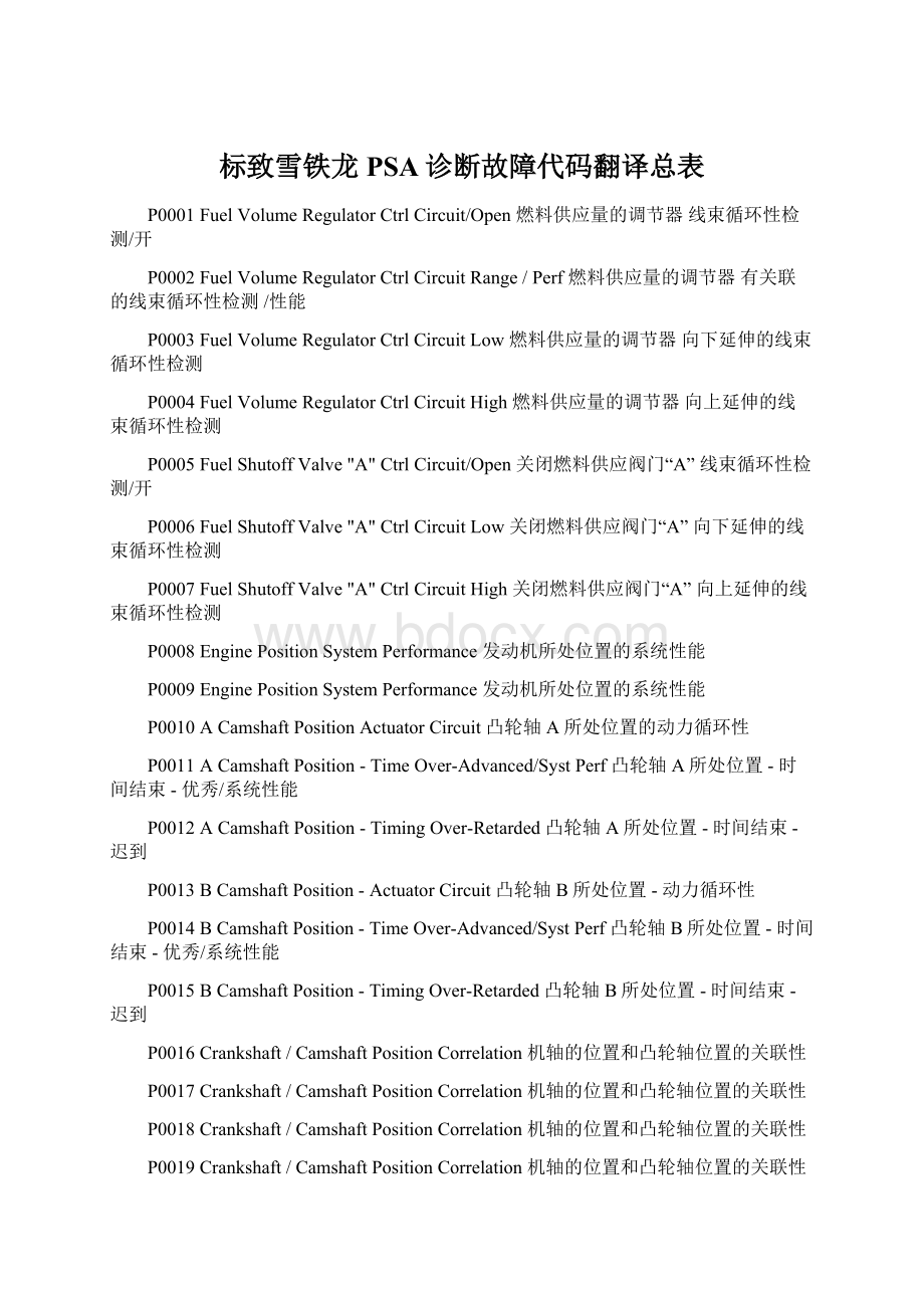 标致雪铁龙PSA诊断故障代码翻译总表.docx_第1页