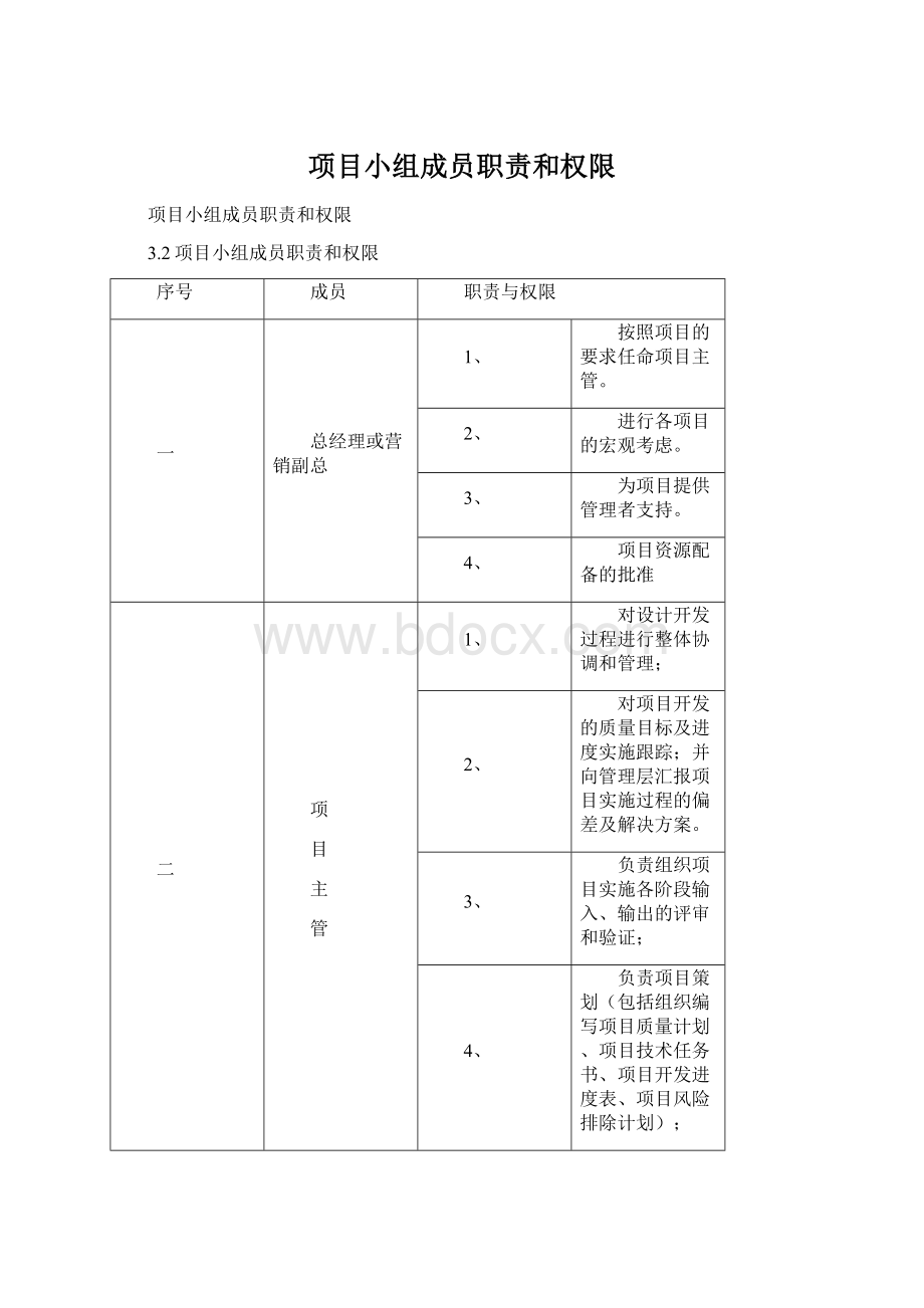 项目小组成员职责和权限.docx