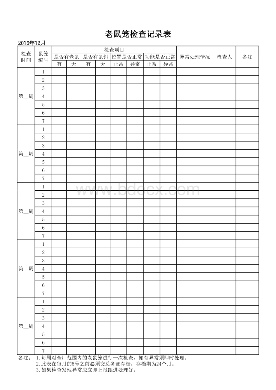 老鼠笼检查表_精品文档表格文件下载.xls_第1页