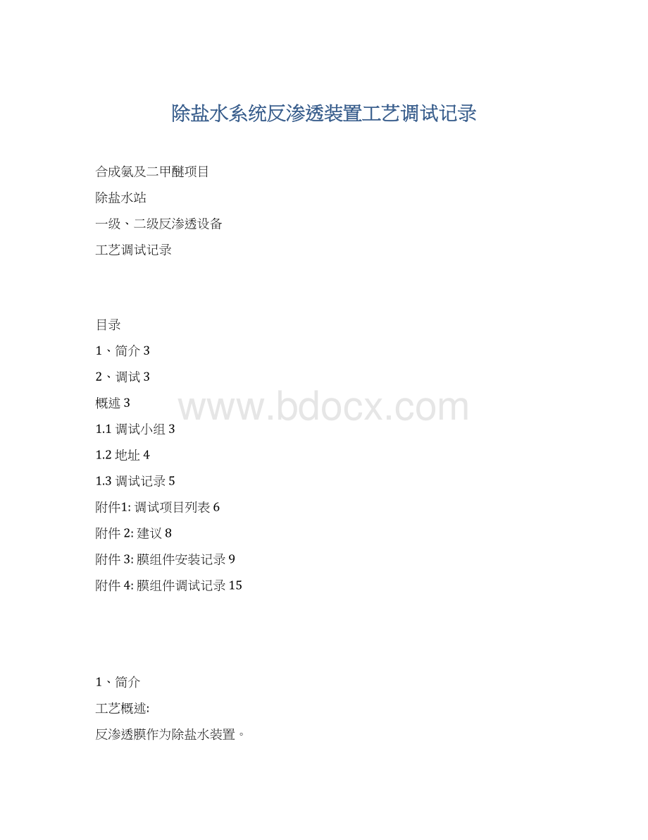 除盐水系统反渗透装置工艺调试记录Word格式.docx_第1页