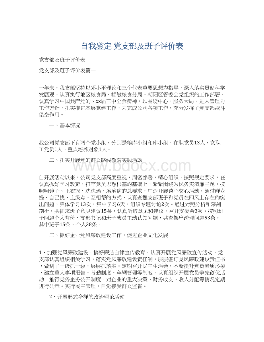 自我鉴定 党支部及班子评价表.docx