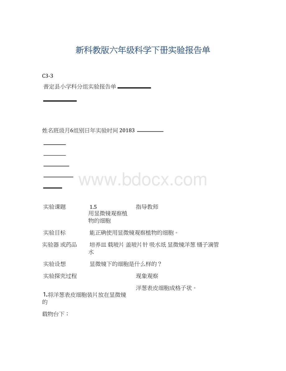 新科教版六年级科学下册实验报告单.docx_第1页