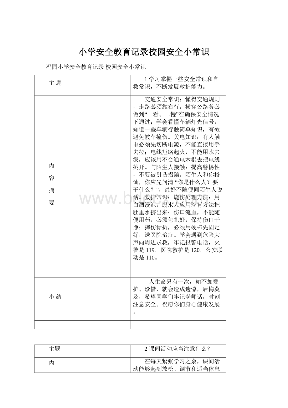 小学安全教育记录校园安全小常识.docx