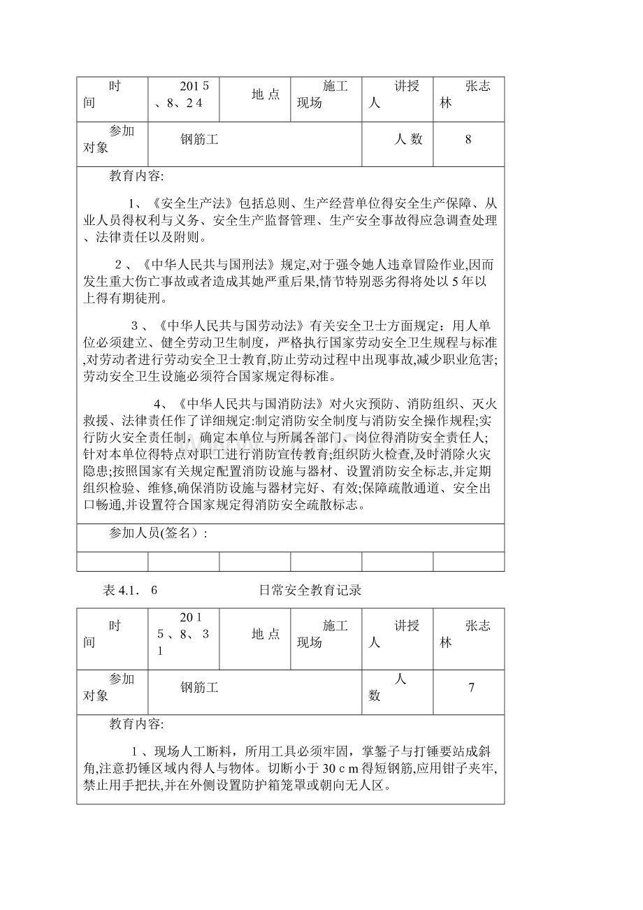 日常安全教育记录钢筋工Word文档下载推荐.docx_第3页