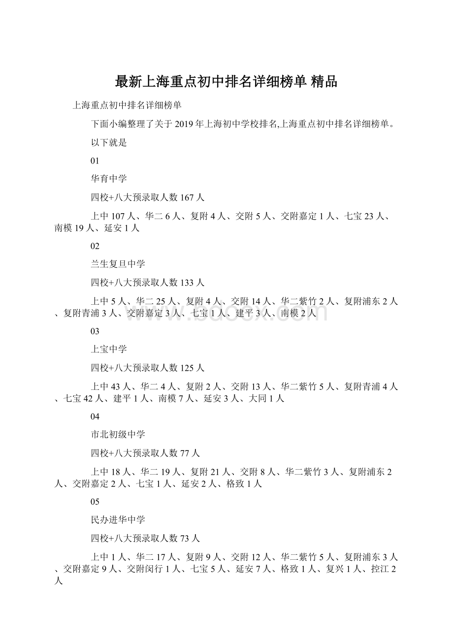 最新上海重点初中排名详细榜单 精品.docx