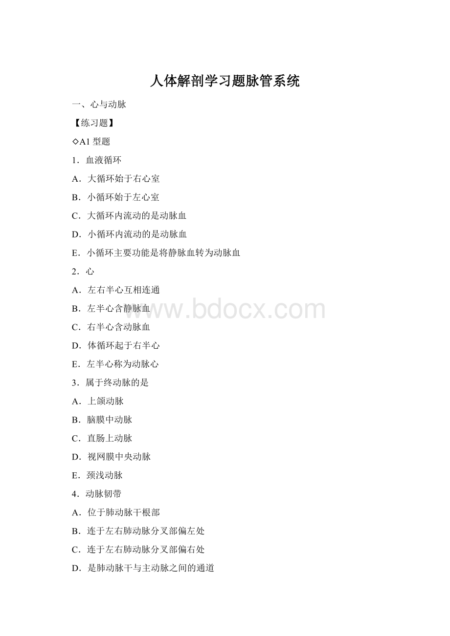 人体解剖学习题脉管系统Word格式.docx