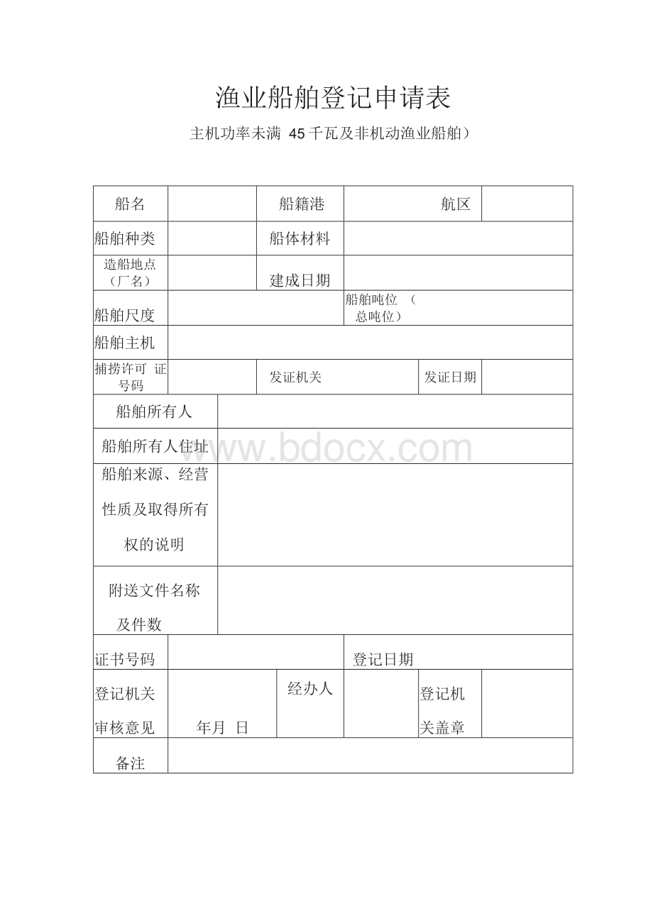 渔业船舶登记申请表1文档格式.docx_第1页