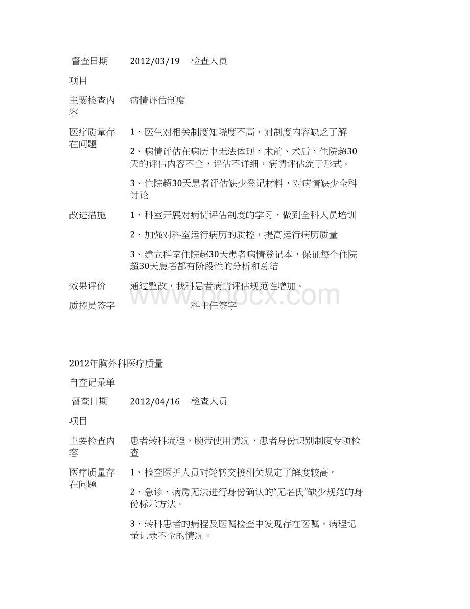 胸外科每月医疗质量检查记录单附件Word格式文档下载.docx_第3页