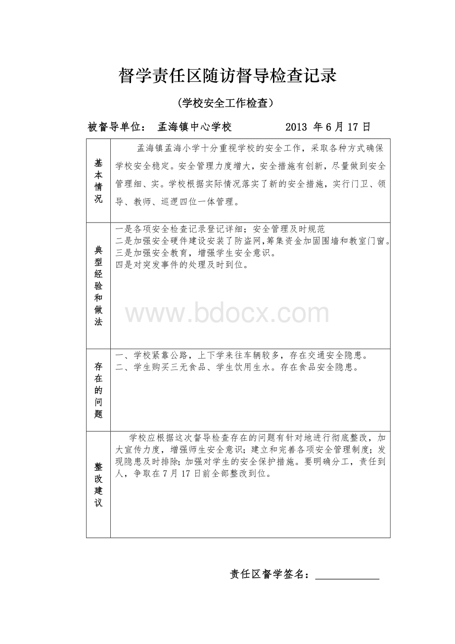 督学责任区随访督导检查记录.doc_第1页