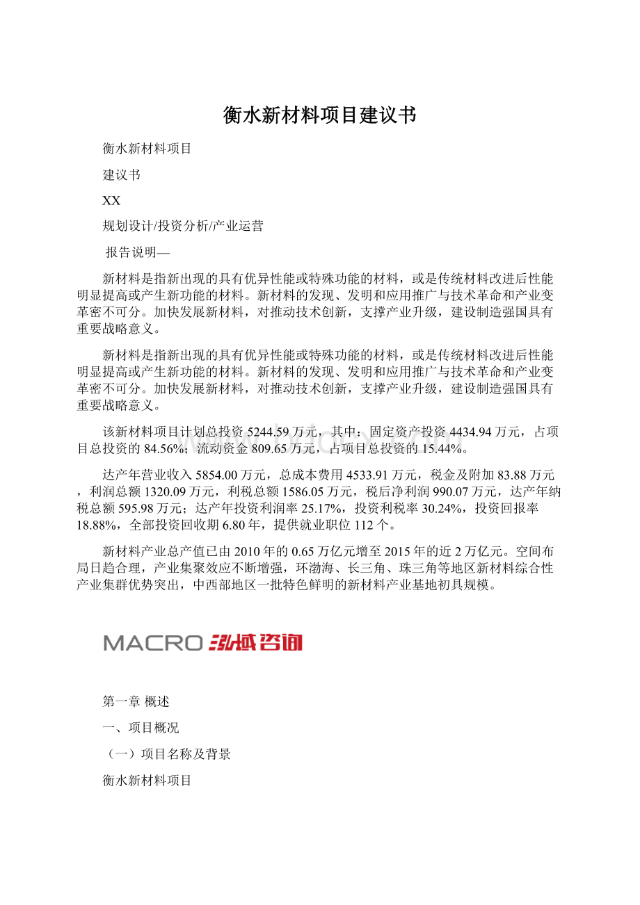 衡水新材料项目建议书Word文档格式.docx