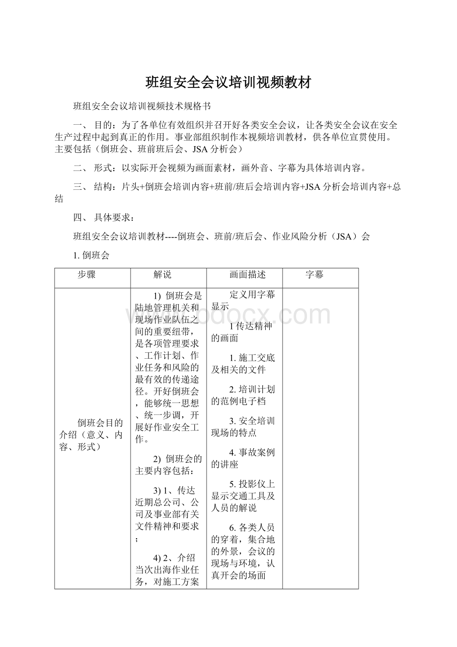 班组安全会议培训视频教材文档格式.docx