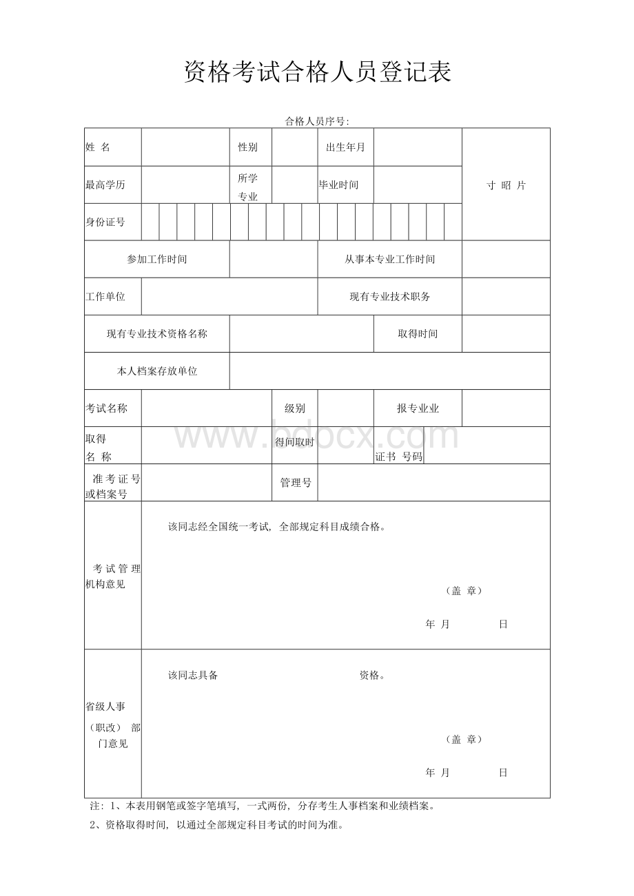 资格考试合格人员登记表(湖北) - 国家软考Word文档格式.docx