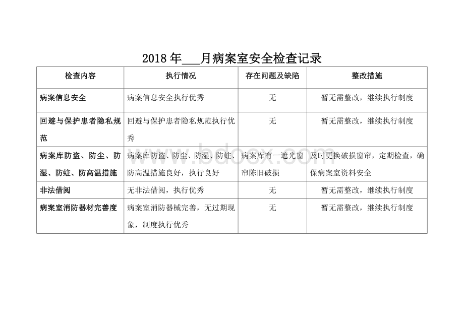 病案室安全检查记录_精品文档Word格式文档下载.doc_第1页