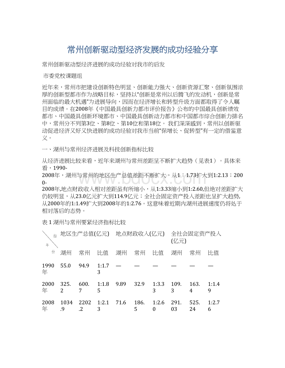 常州创新驱动型经济发展的成功经验分享Word格式.docx