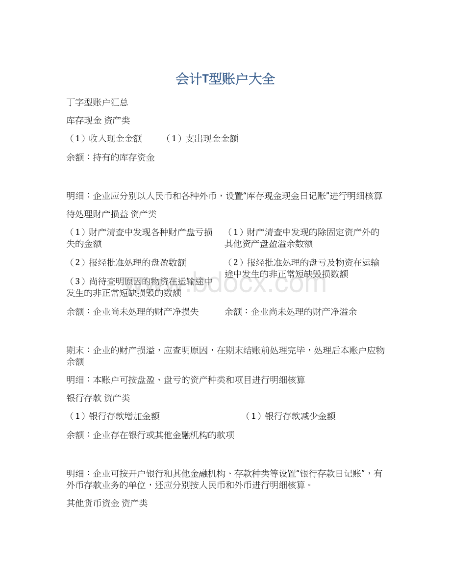 会计T型账户大全Word格式文档下载.docx_第1页