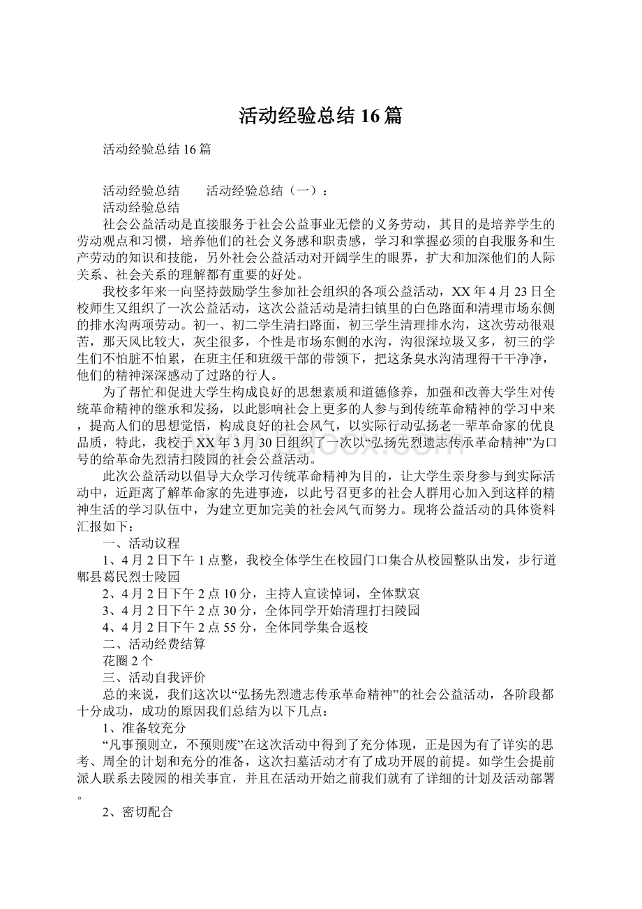 活动经验总结16篇.docx