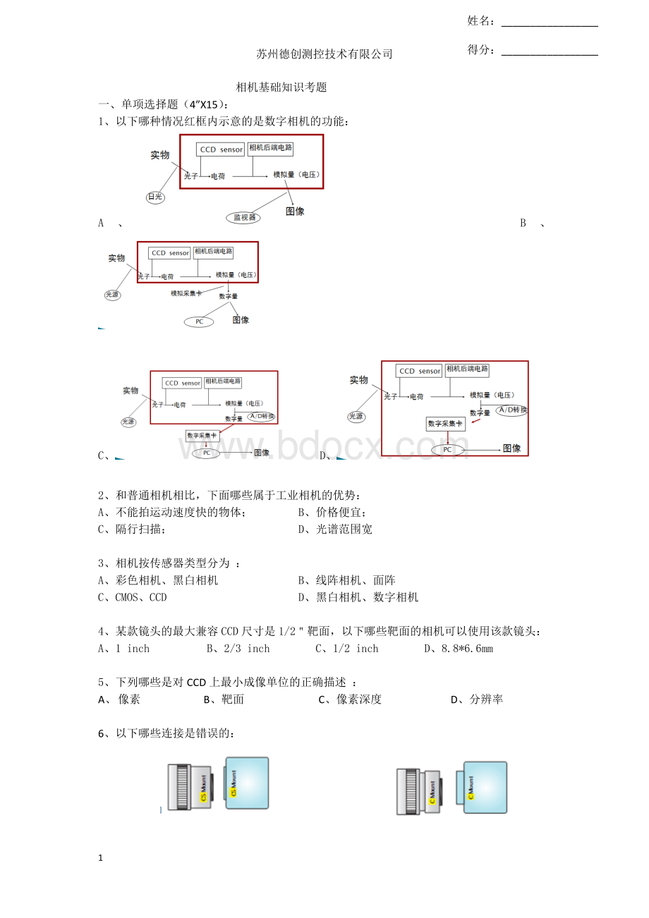 视觉硬件知识考题.docx