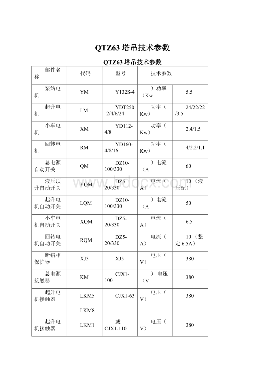 QTZ63塔吊技术参数.docx