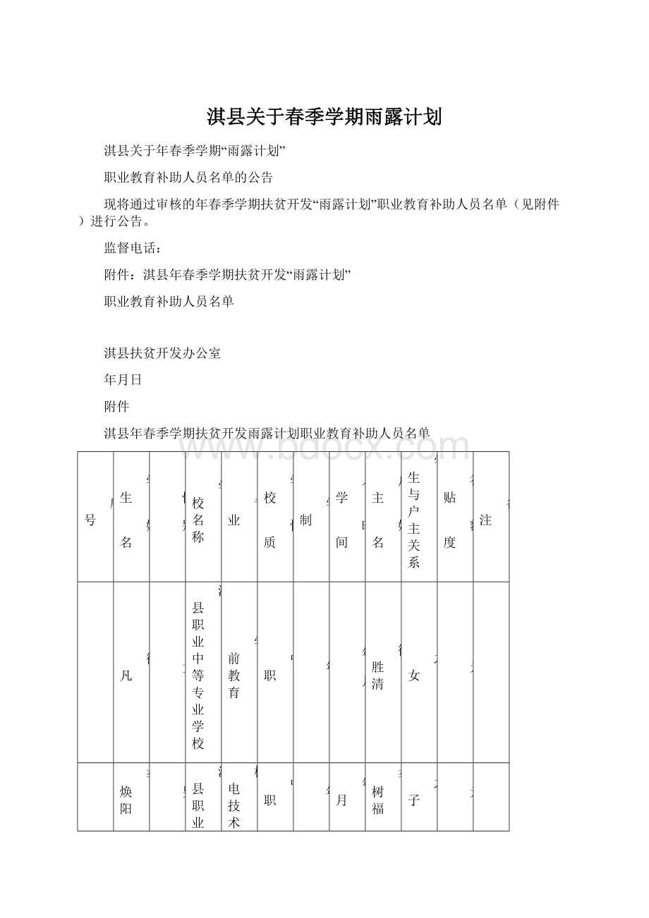 淇县关于春季学期雨露计划.docx_第1页