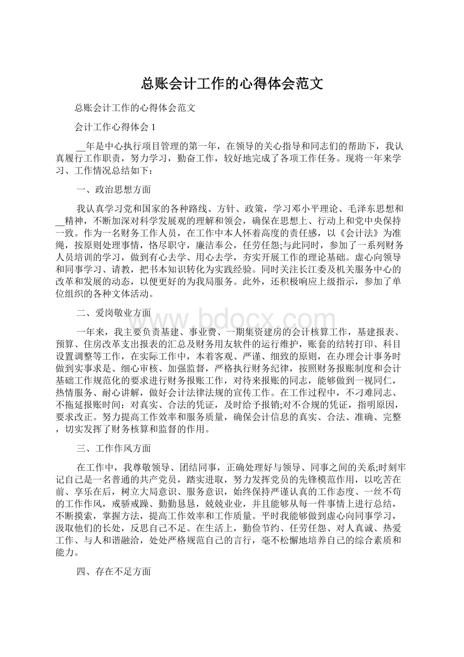 总账会计工作的心得体会范文Word文档下载推荐.docx