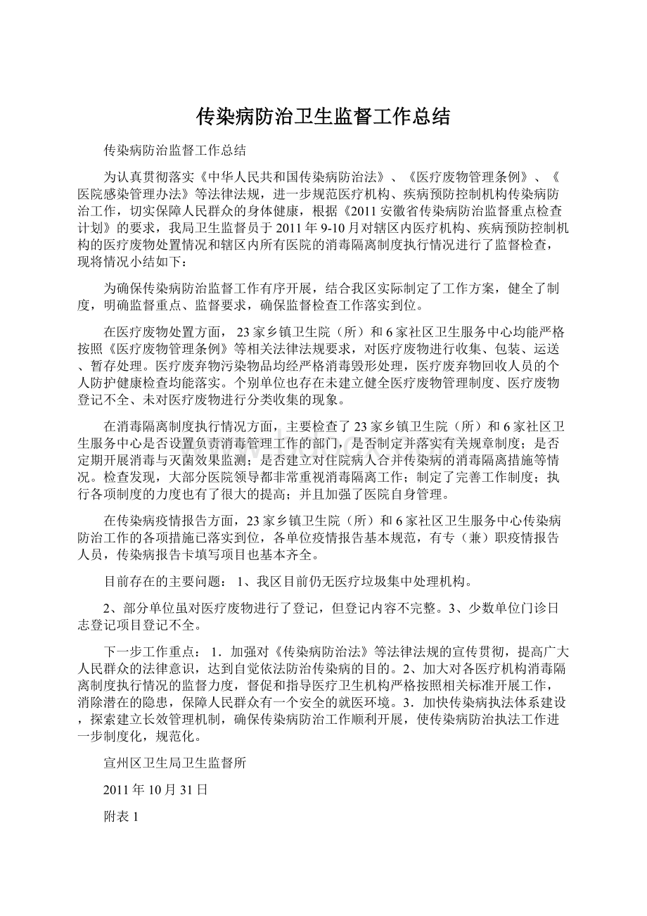 传染病防治卫生监督工作总结Word文件下载.docx_第1页