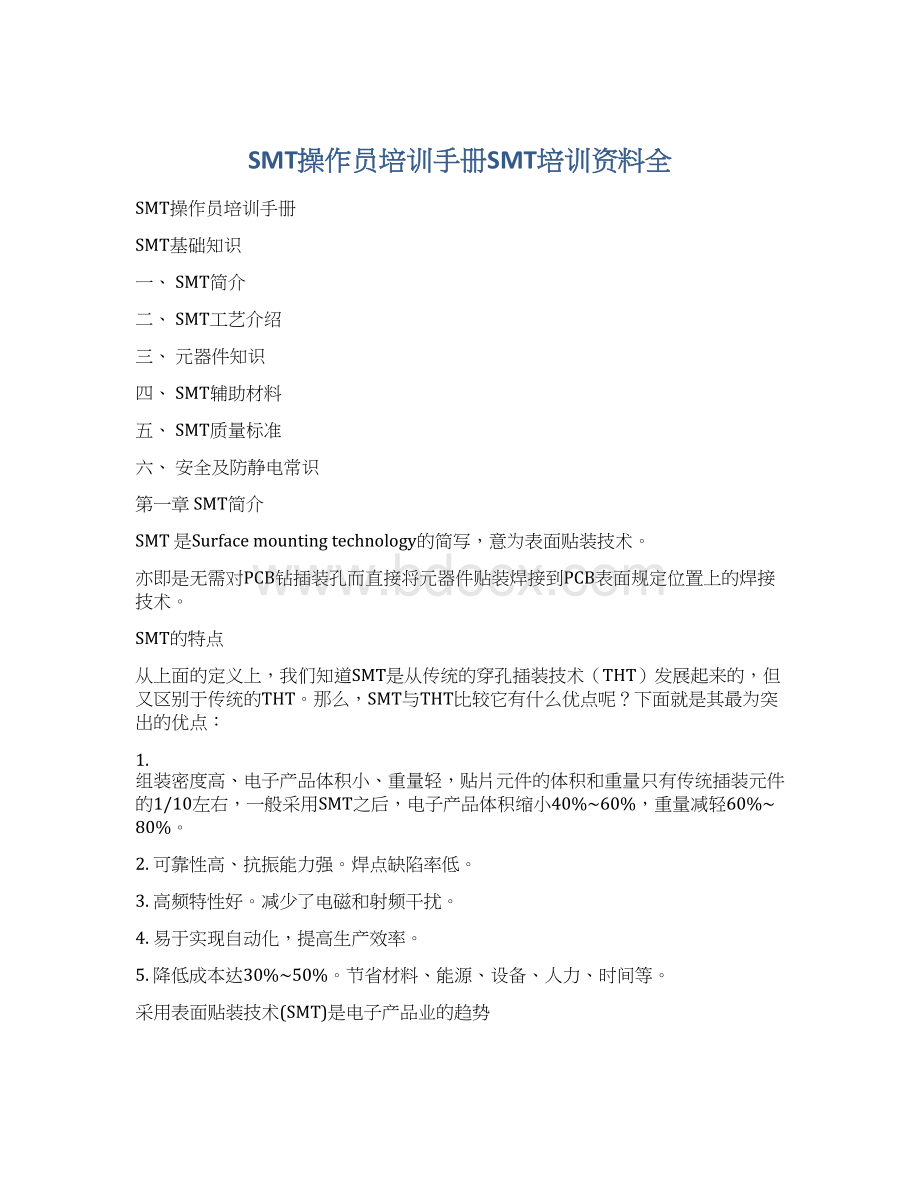 SMT操作员培训手册SMT培训资料全.docx_第1页