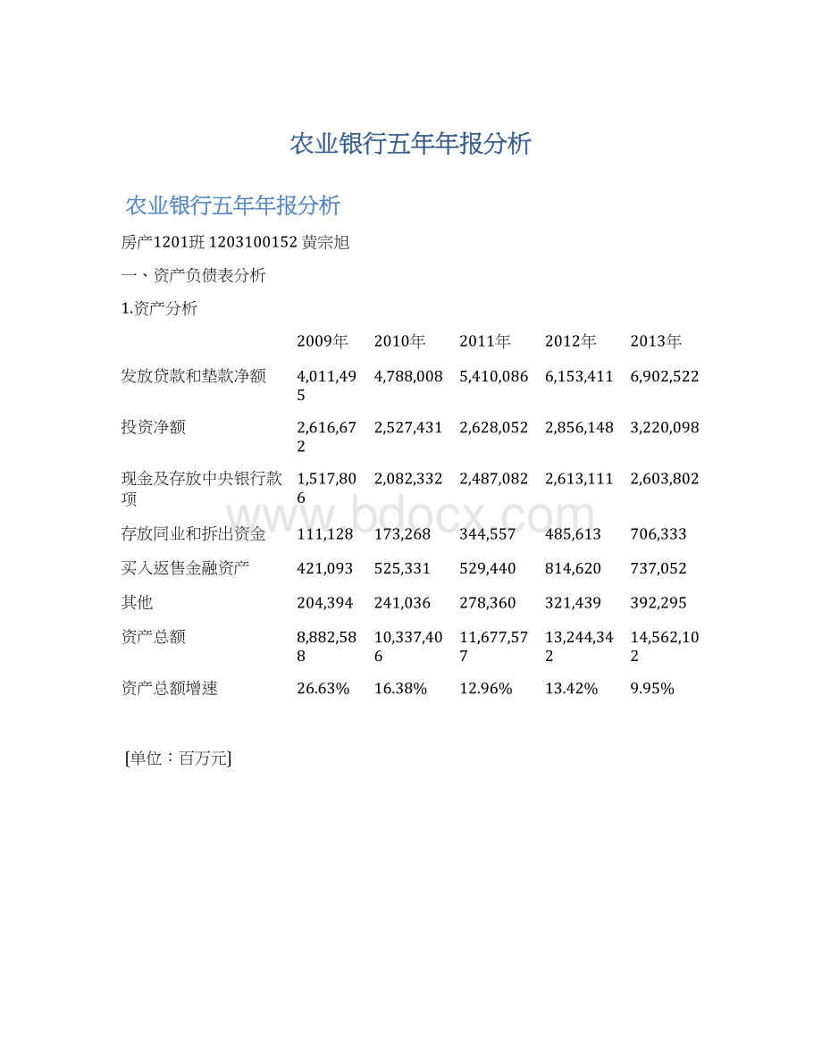 农业银行五年年报分析.docx_第1页