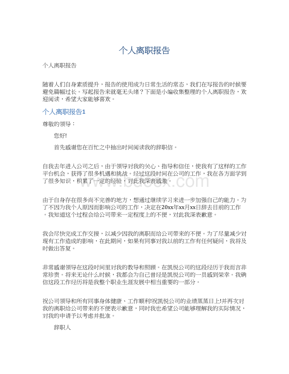 个人离职报告文档格式.docx