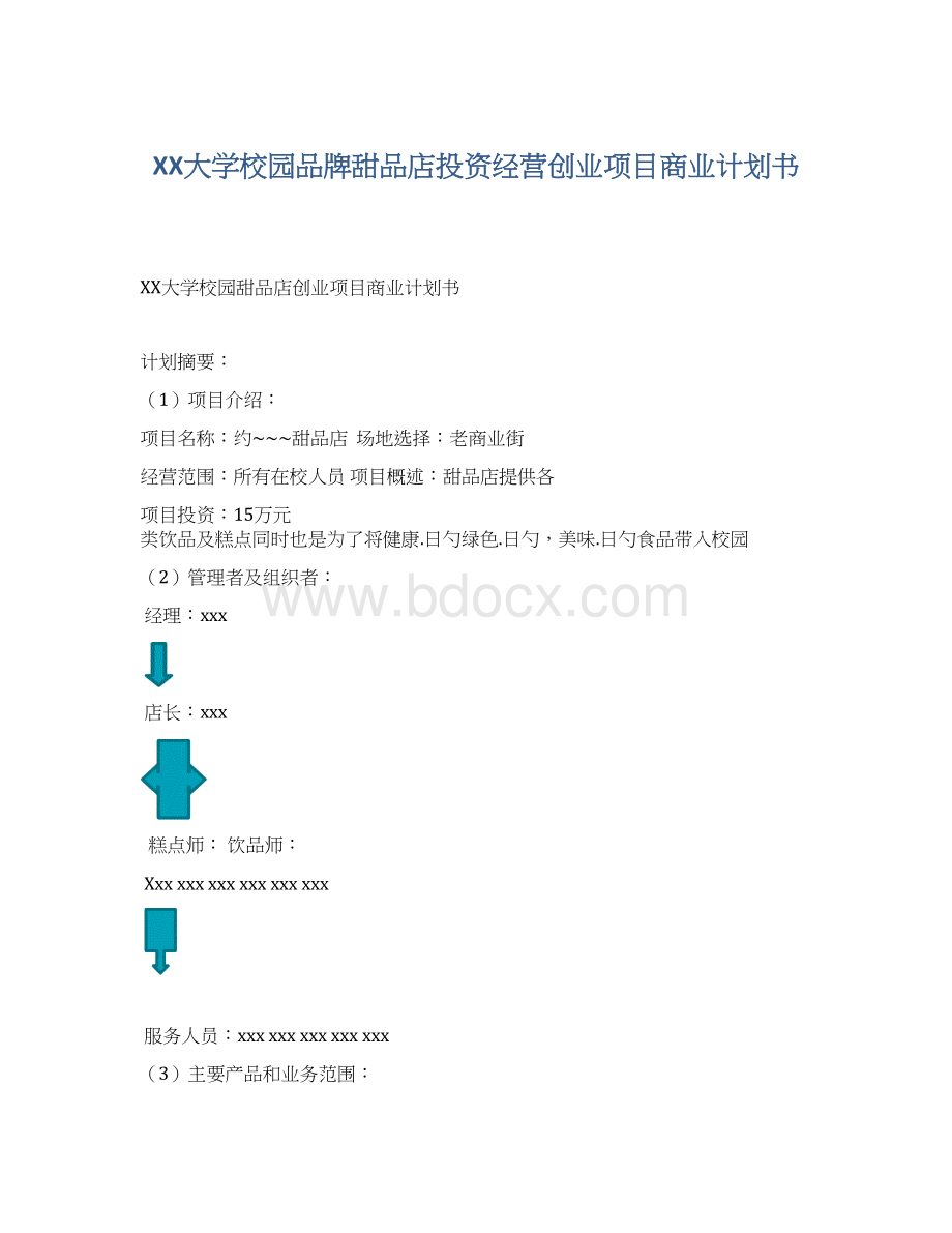 XX大学校园品牌甜品店投资经营创业项目商业计划书文档格式.docx_第1页