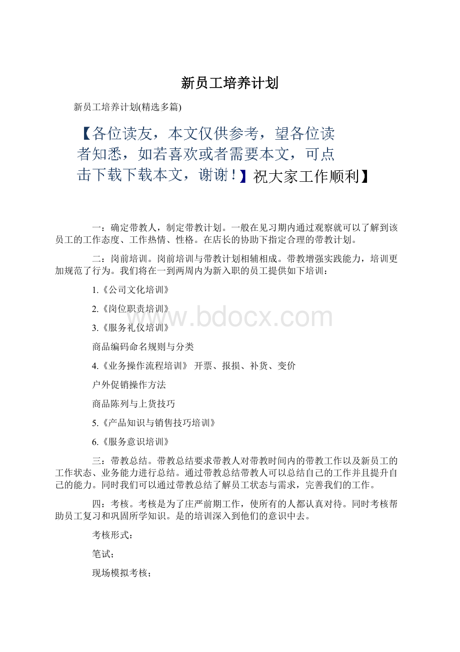 新员工培养计划Word格式.docx