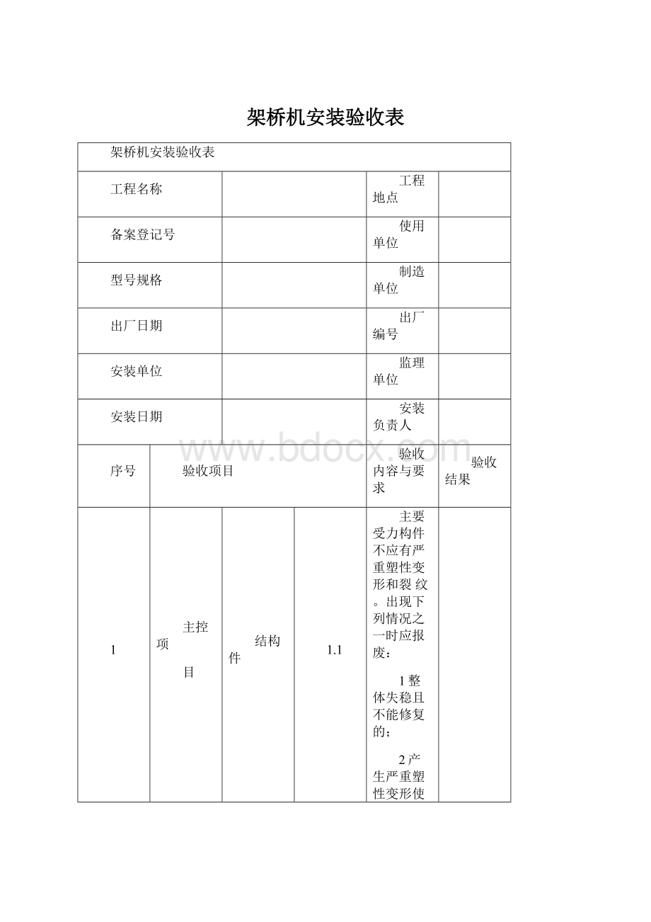 架桥机安装验收表Word文件下载.docx