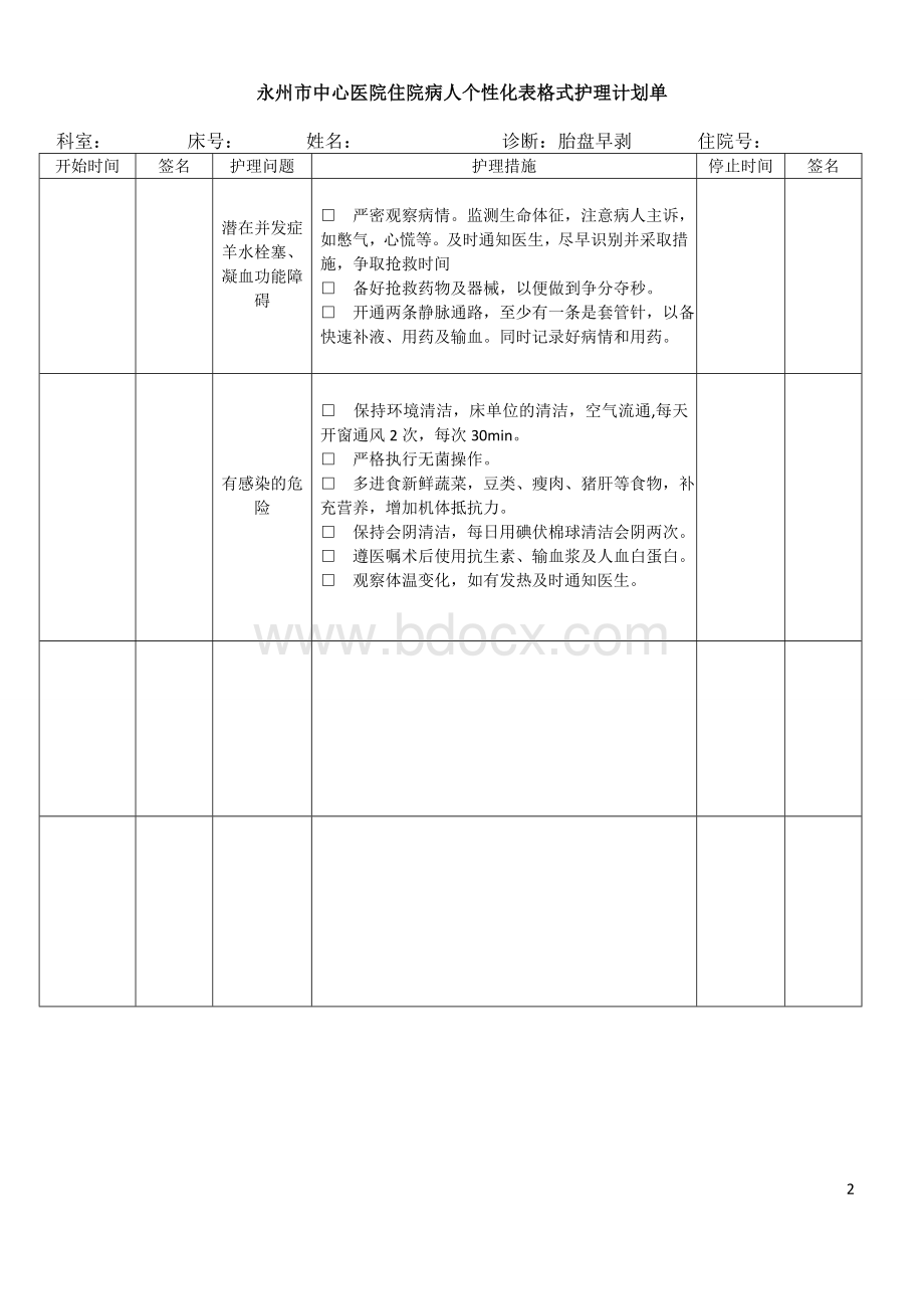 妇产科个性化护理记录单.doc_第2页