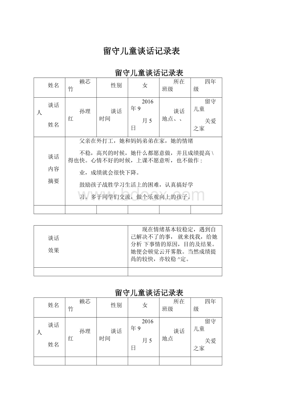 留守儿童谈话记录表Word格式文档下载.docx_第1页