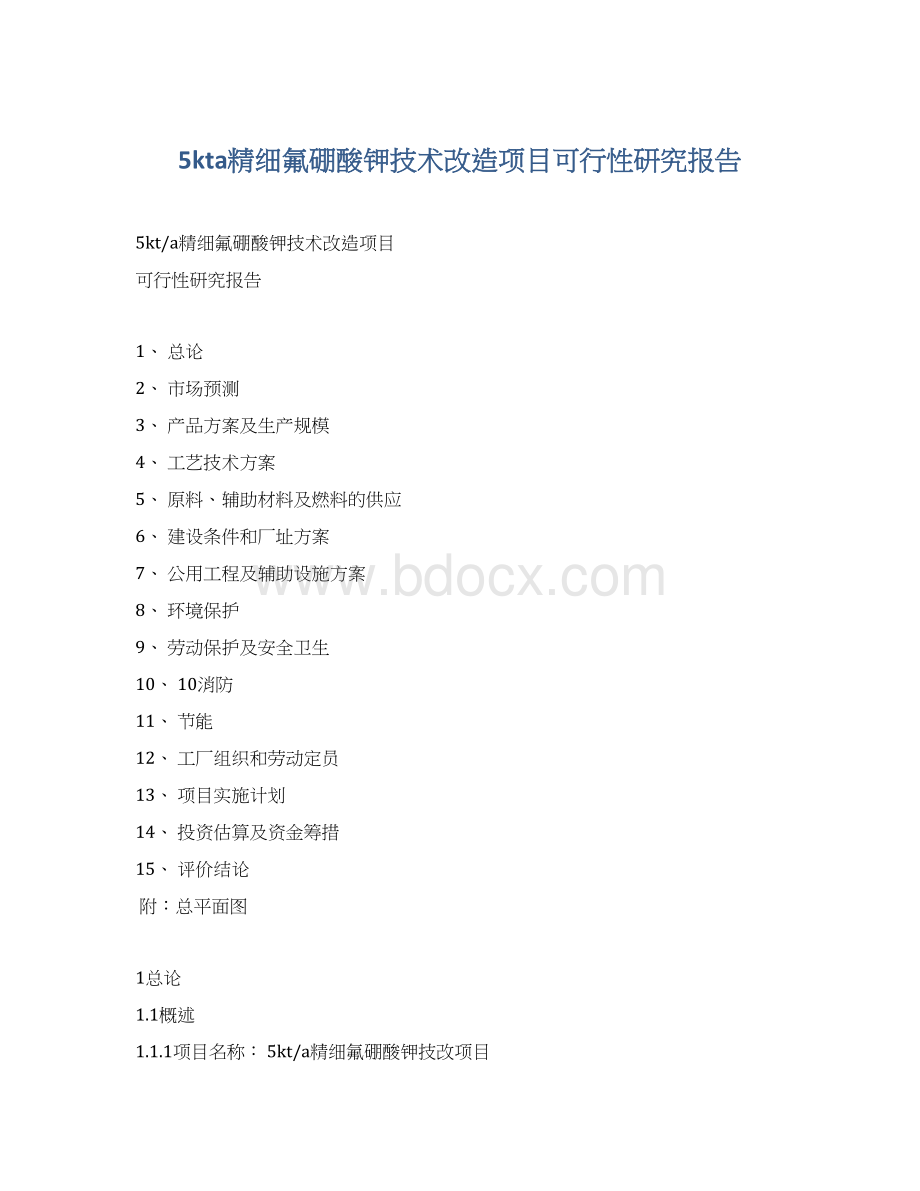 5kta精细氟硼酸钾技术改造项目可行性研究报告.docx_第1页