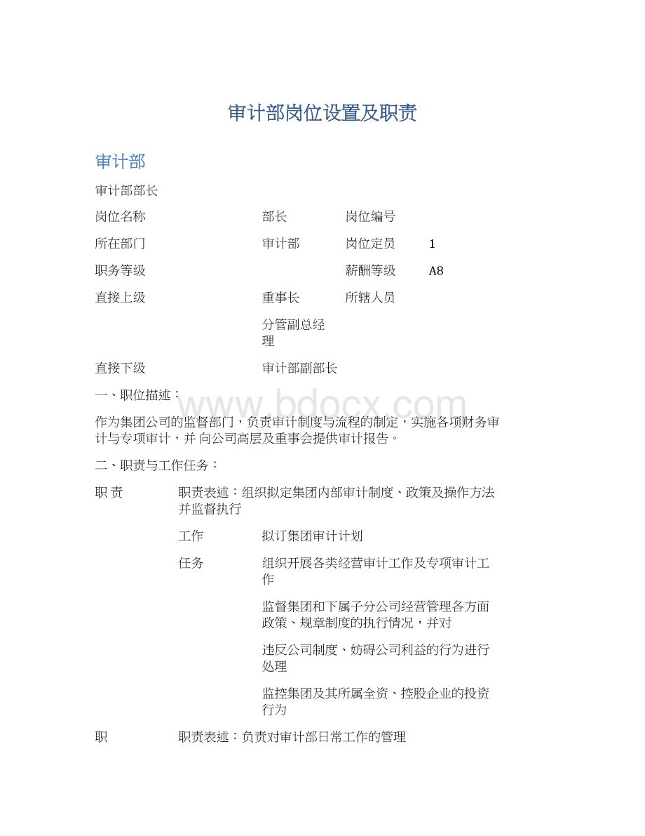 审计部岗位设置及职责.docx_第1页