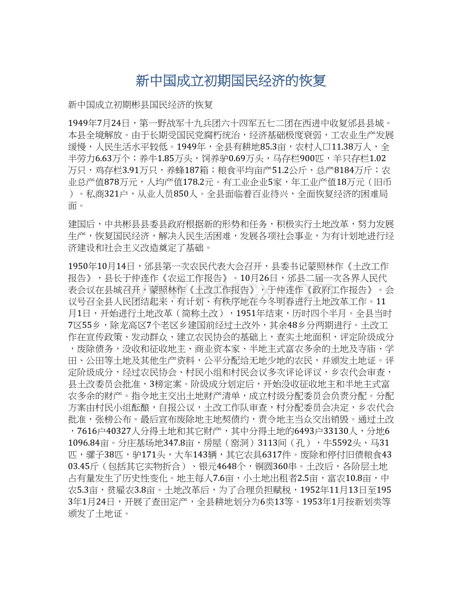 新中国成立初期国民经济的恢复Word文档下载推荐.docx