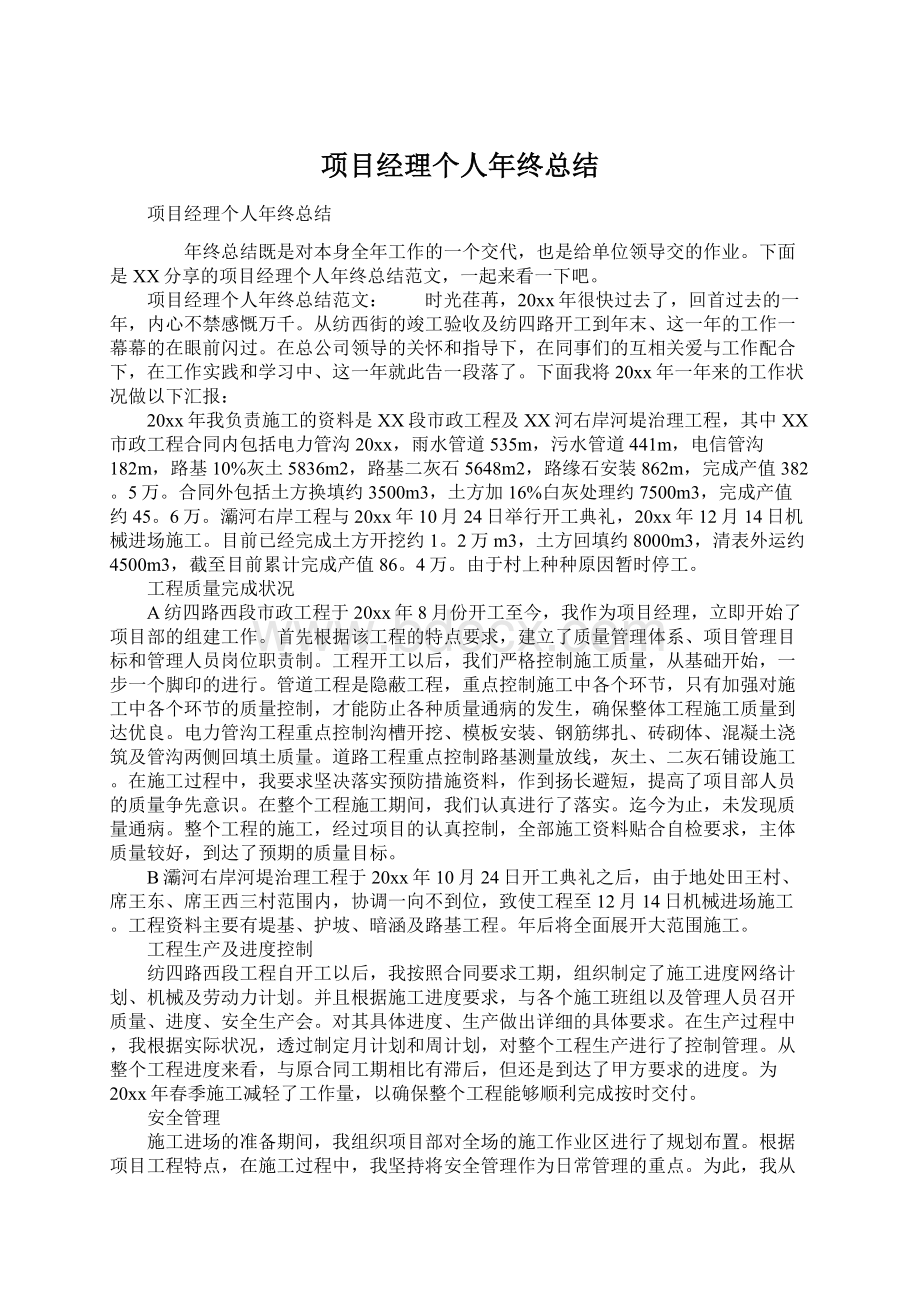 项目经理个人年终总结文档格式.docx