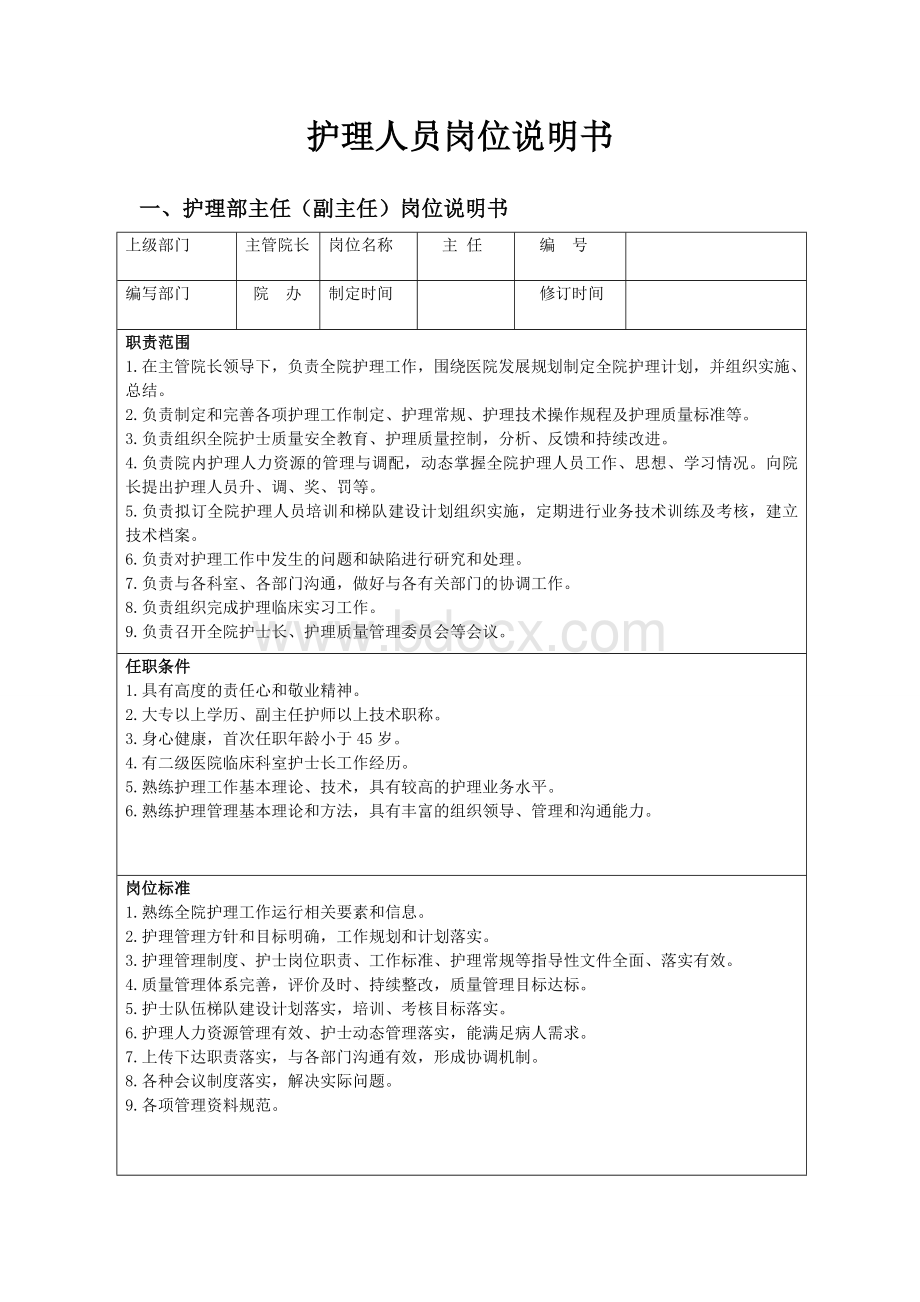 各级护理人员岗位说明书_精品文档Word格式.doc