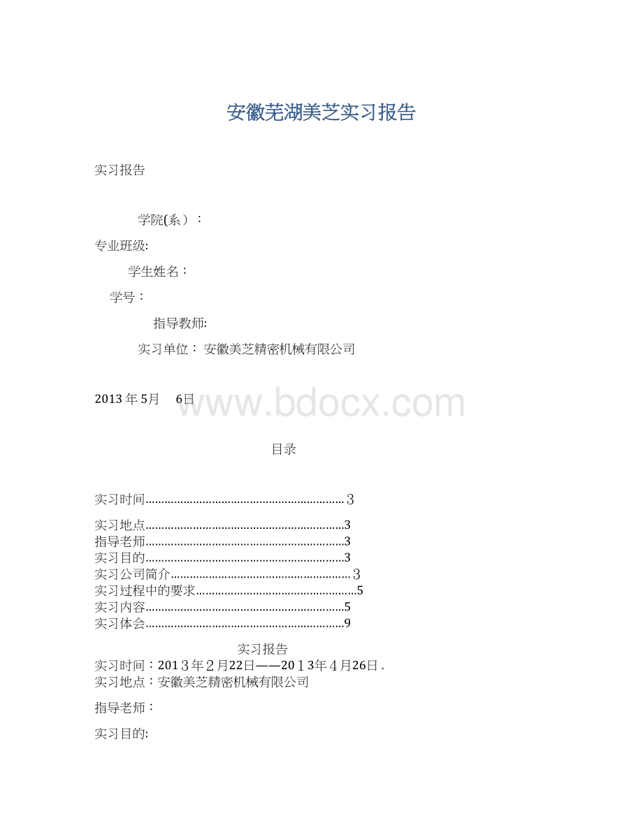 安徽芜湖美芝实习报告.docx_第1页