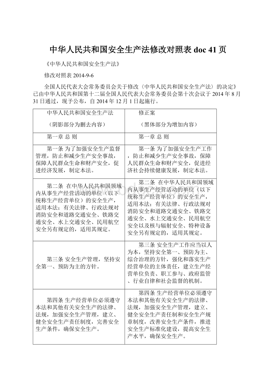 中华人民共和国安全生产法修改对照表doc 41页.docx_第1页