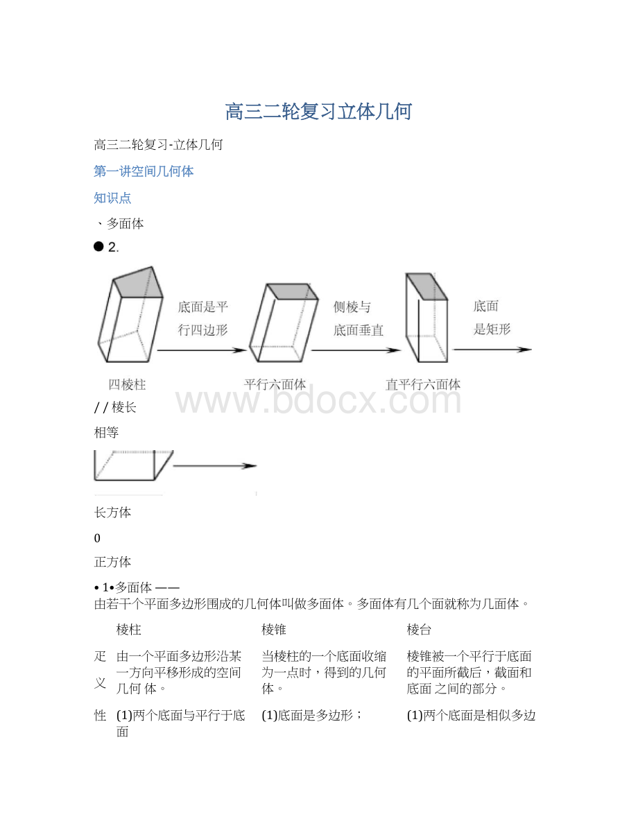 高三二轮复习立体几何.docx