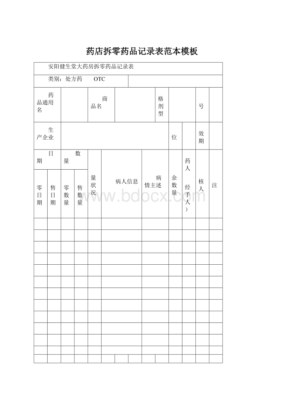 药店拆零药品记录表范本模板Word文件下载.docx_第1页