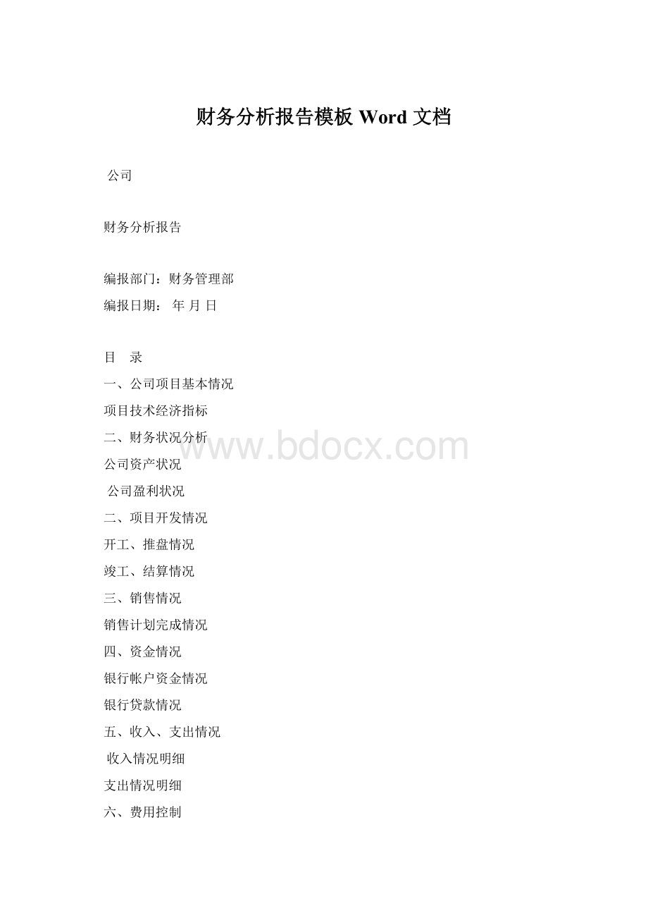财务分析报告模板Word 文档Word文档格式.docx