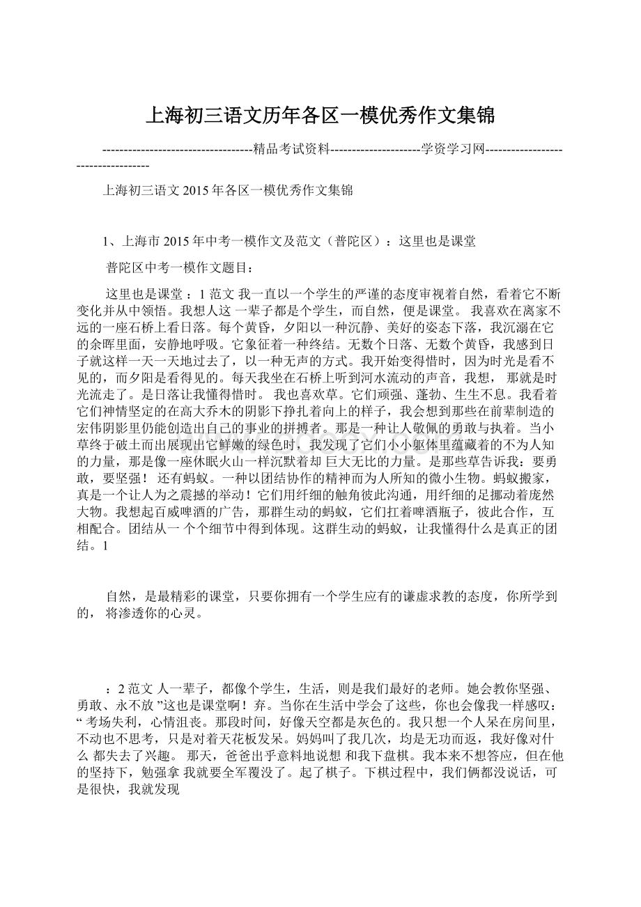 上海初三语文历年各区一模优秀作文集锦.docx