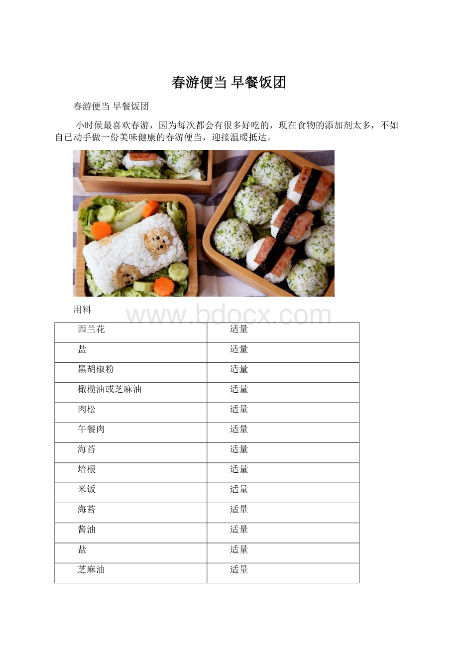 春游便当 早餐饭团Word下载.docx