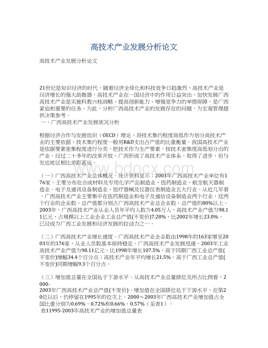 高技术产业发展分析论文Word文档下载推荐.docx_第1页