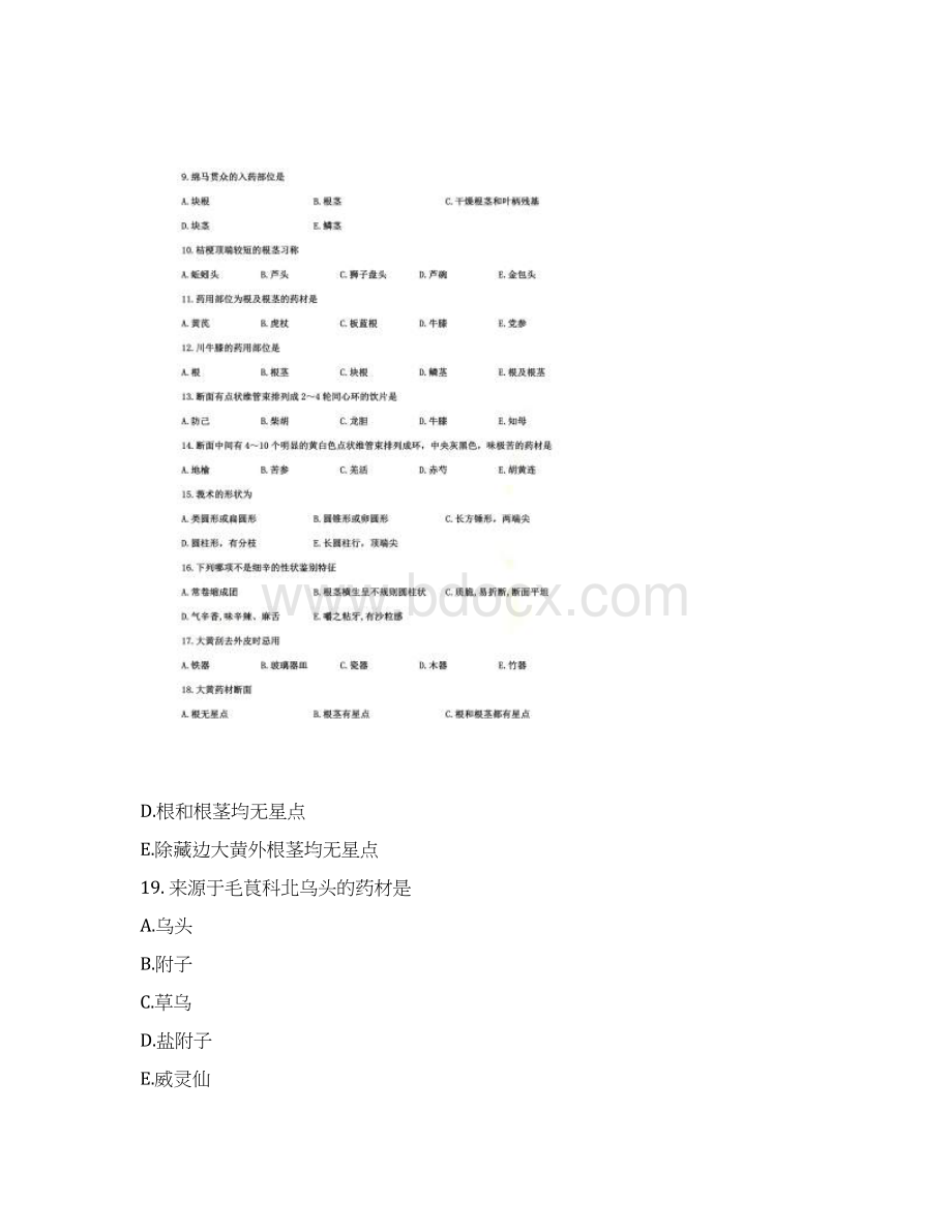 常用植物类中药的鉴别执业中药师习题.docx_第2页