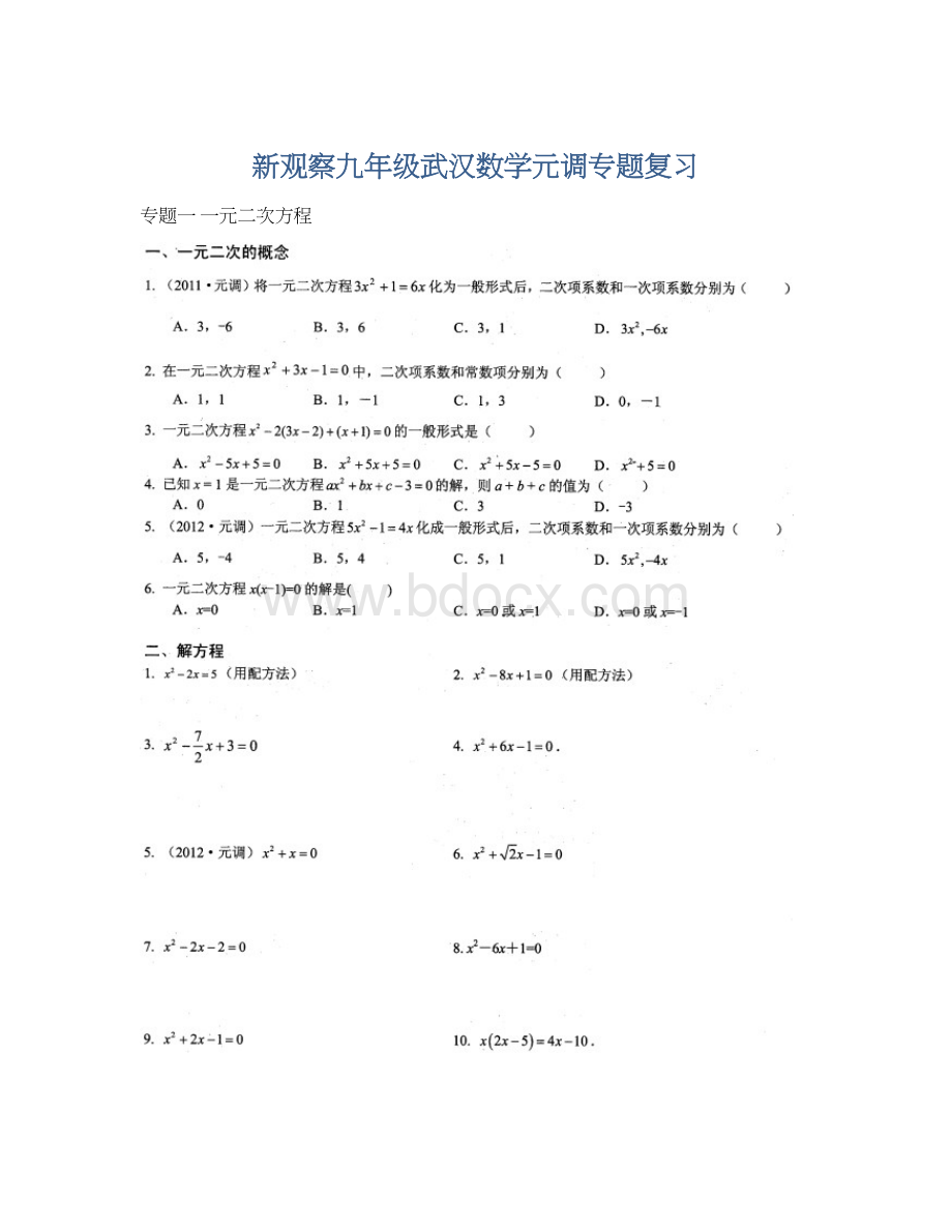 新观察九年级武汉数学元调专题复习.docx