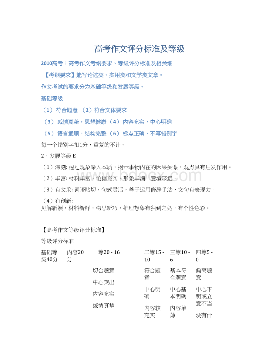 高考作文评分标准及等级文档格式.docx