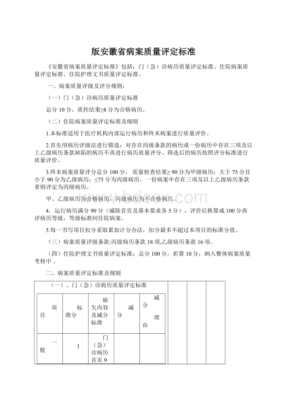 版安徽省病案质量评定标准.docx_第1页